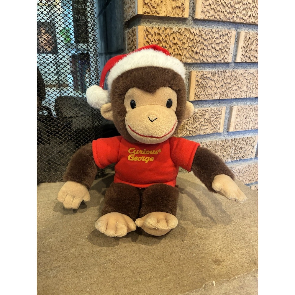 Vintage Collectible Curious George By GUND, Christmas Santa hat soft plush, RARE